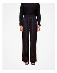 Linen Pinstripe Wide Leg Pant in Night Sky
