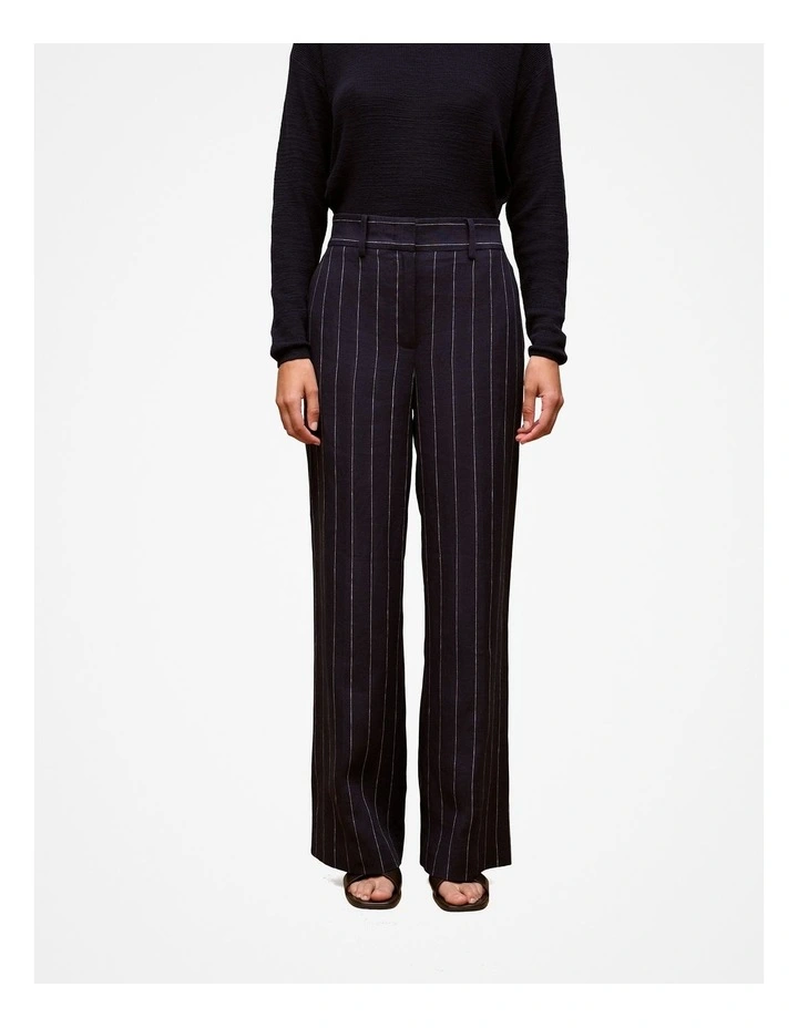 Linen Pinstripe Wide Leg Pant in Night Sky image 1