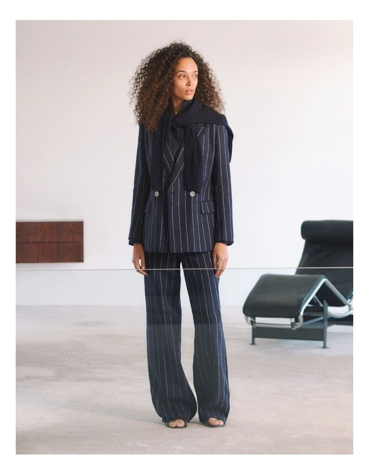 Linen Pinstripe Wide Leg Pant in Night Sky image 2