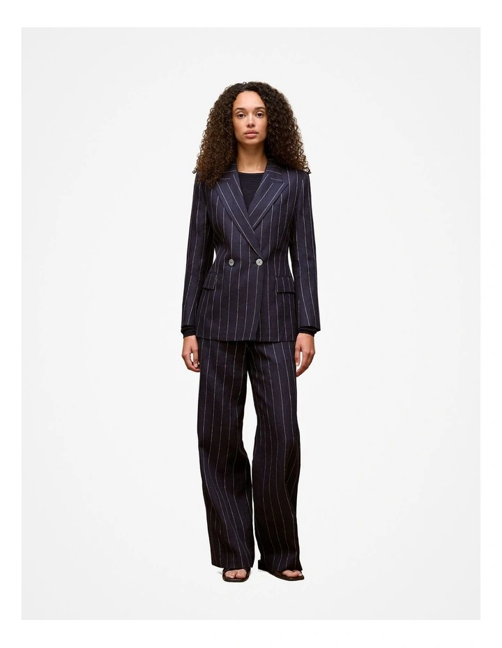 Linen Pinstripe Wide Leg Pant in Night Sky image 3