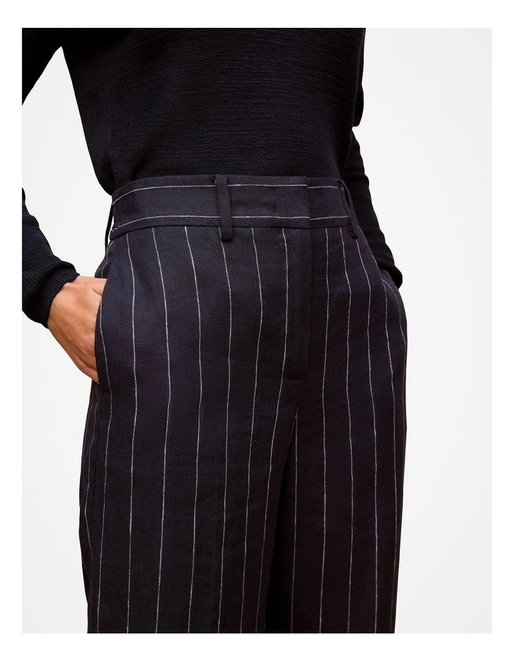 Linen Pinstripe Wide Leg Pant in Night Sky image 4