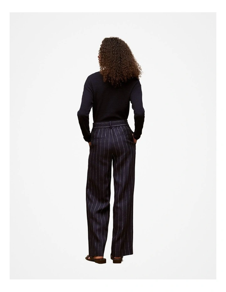 Linen Pinstripe Wide Leg Pant in Night Sky image 5