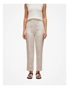 Linen Pinstripe Straight Leg Pant in White