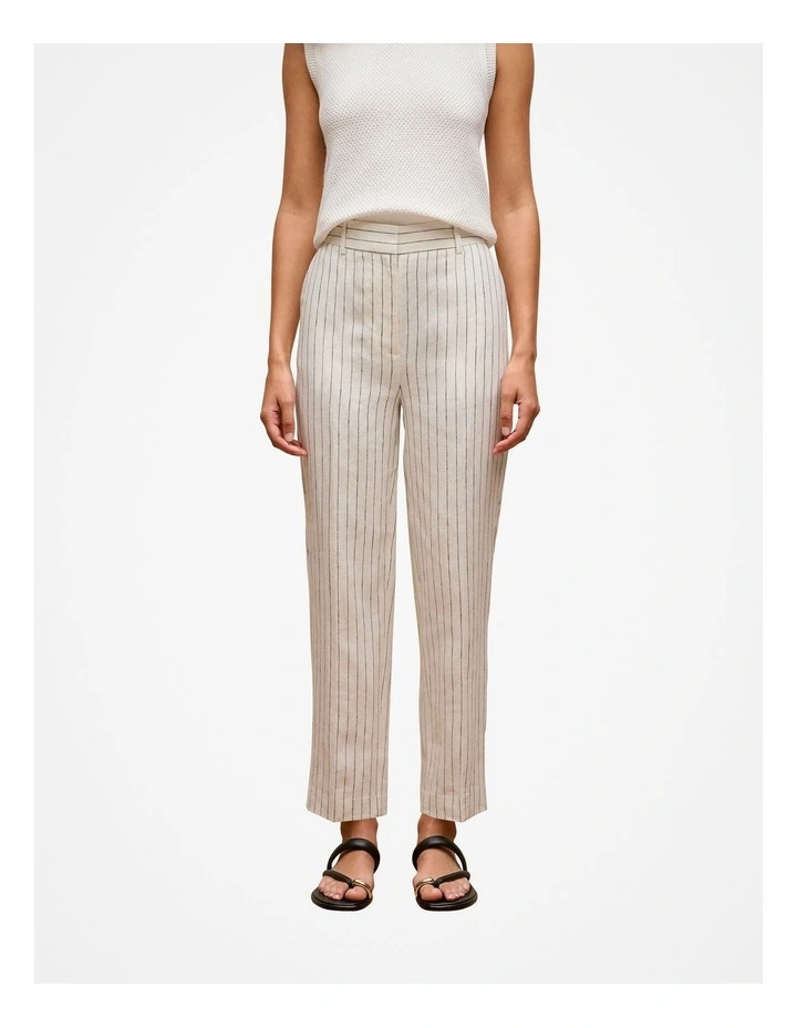 Linen Pinstripe Straight Leg Pant in White image 1