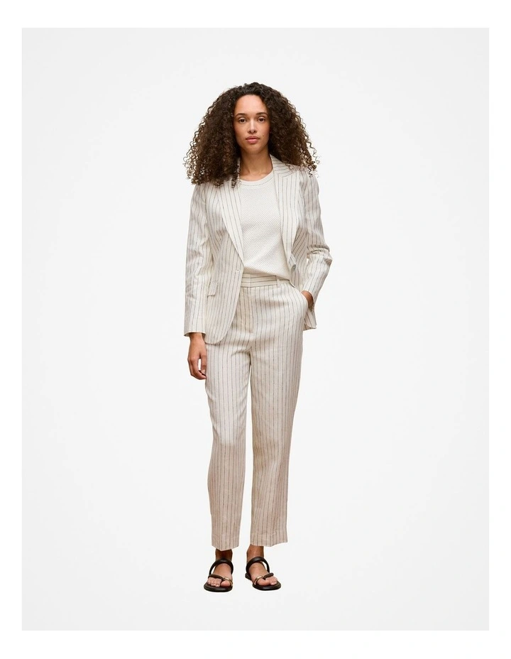 Linen Pinstripe Straight Leg Pant in White image 2