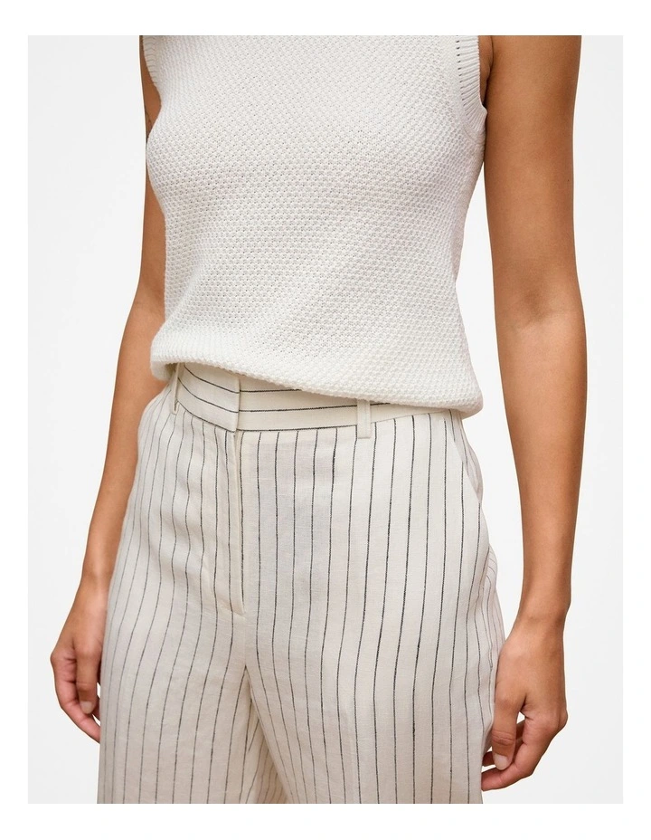 Linen Pinstripe Straight Leg Pant in White image 3