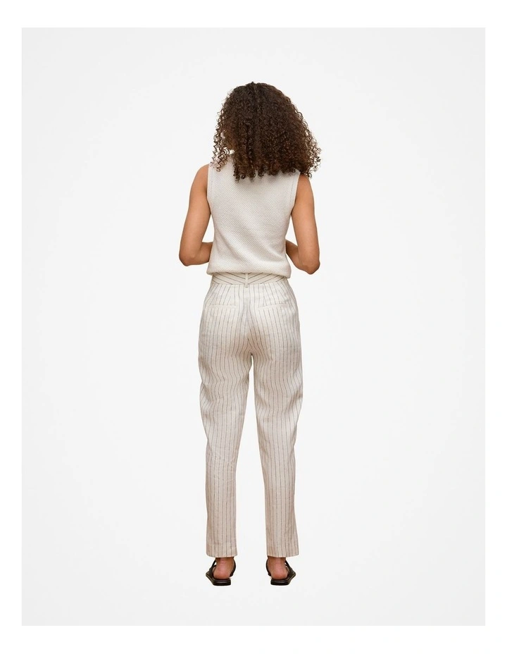 Linen Pinstripe Straight Leg Pant in White image 4