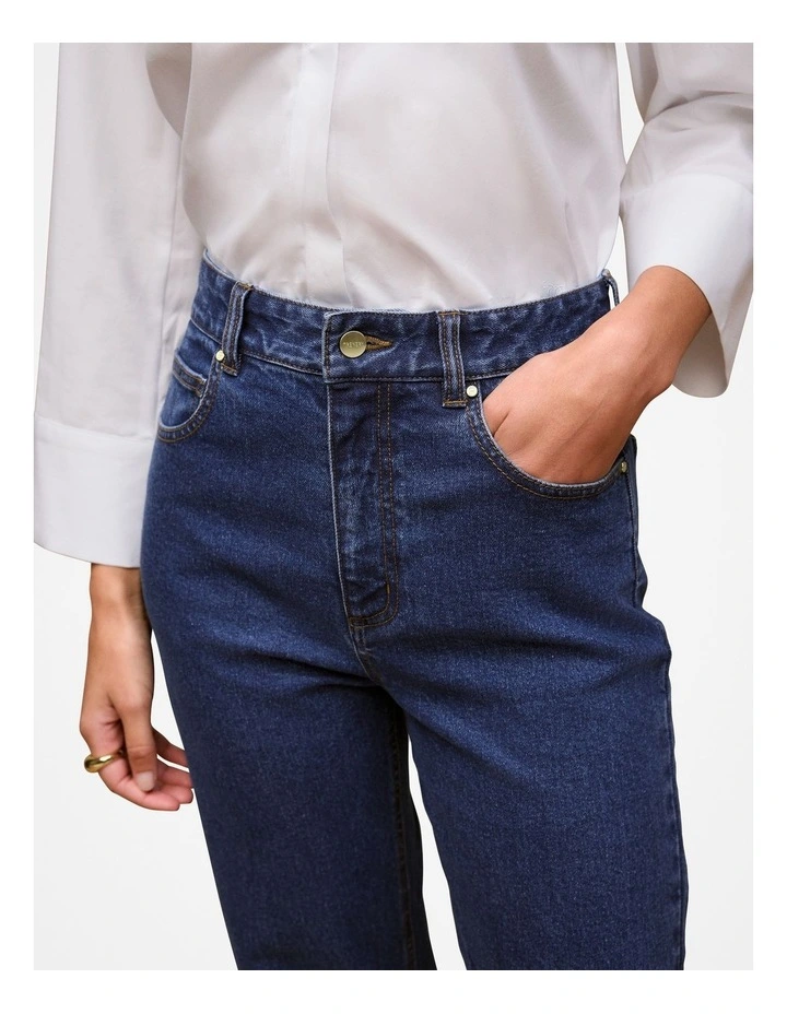 High Rise Straight Leg Jean in Mid Blue image 3
