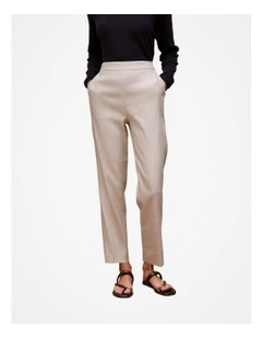 Stretch Linen Blend Pull On Pant in Flax