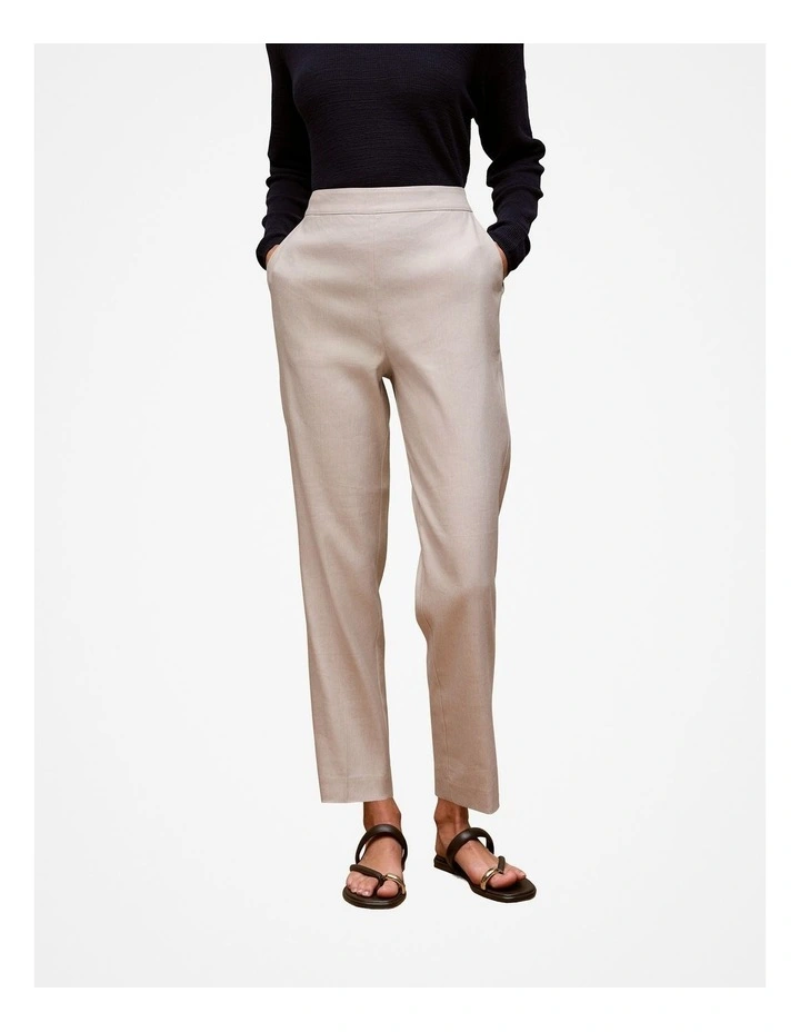 Stretch Linen Blend Pull On Pant in Flax image 1