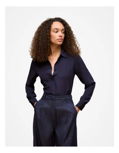 Silk Concealed Placket Shirt in Night Sky