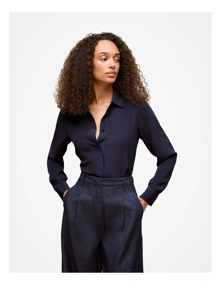 Silk Concealed Placket Shirt in Night Sky image 1