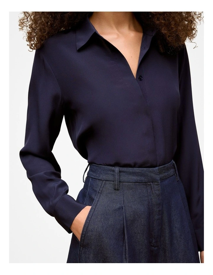 Silk Concealed Placket Shirt in Night Sky image 3