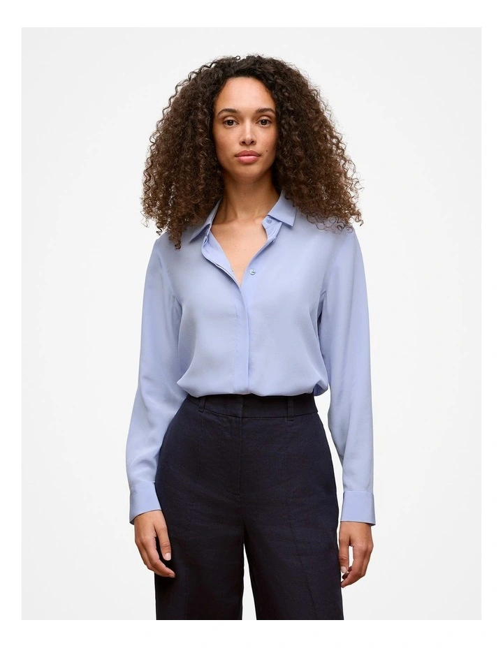 Silk Concealed Placket Shirt in Dove Blue image 1