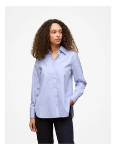 Cotton Poplin Long Sleeve Shirt in Dove Blue