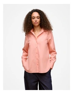 Cotton Poplin Long Sleeve Shirt in Peach Pink