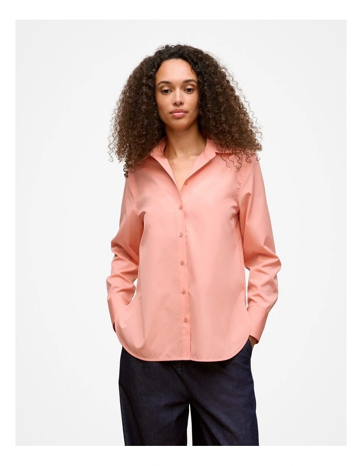 Cotton Poplin Long Sleeve Shirt in Peach Pink image 1