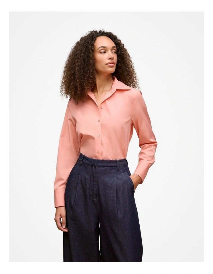 Cotton Poplin Long Sleeve Shirt in Peach Pink image 4