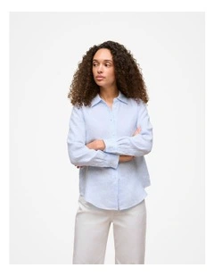 Yarn Dyed Stripe Linen Shirt in Dove Blue