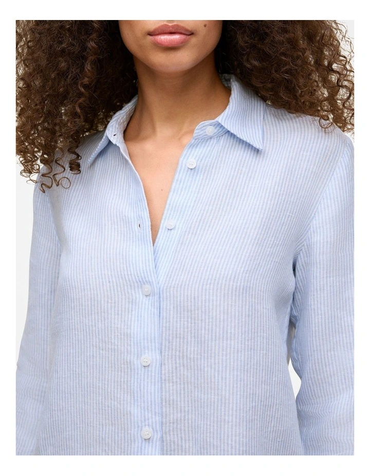 Yarn Dyed Stripe Linen Shirt in Dove Blue image 3