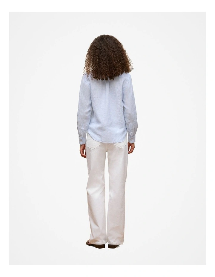 Yarn Dyed Stripe Linen Shirt in Dove Blue image 4