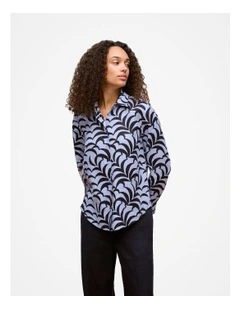 Fern Leaf Linen Shirt in Dove Blue