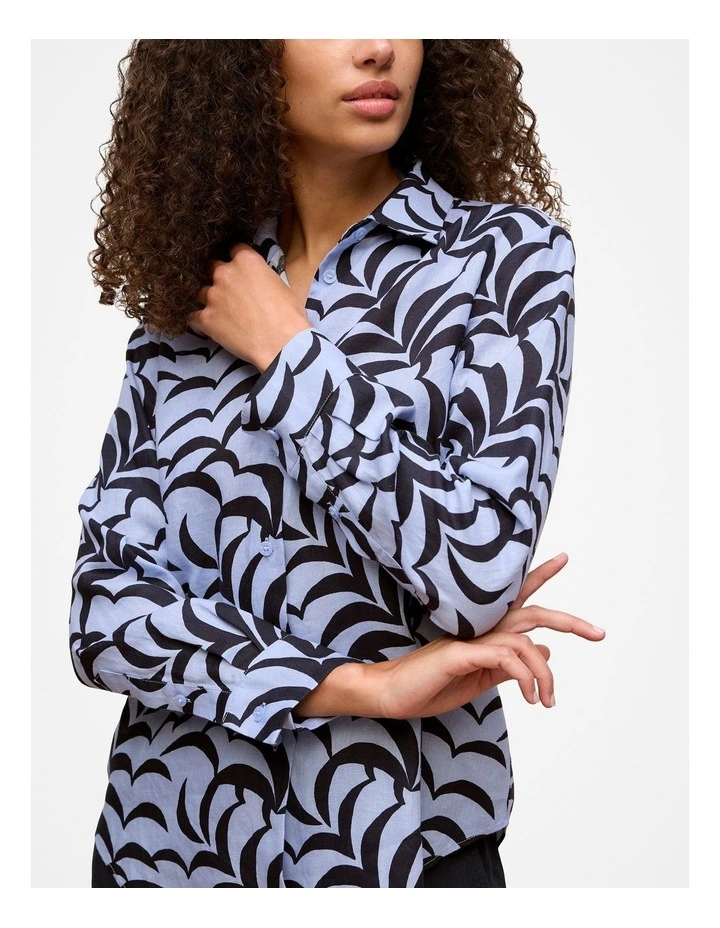 Fern Leaf Linen Shirt in Dove Blue image 3