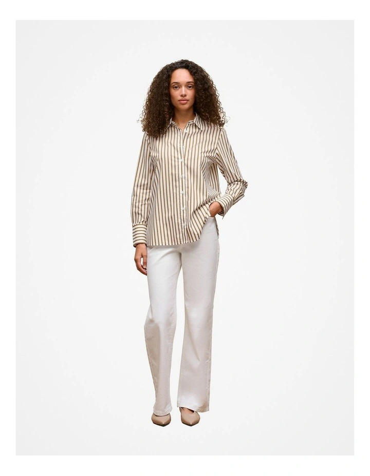 Cotton Poplin Stripe Long Sleeve Shirt in Golden Brown image 2