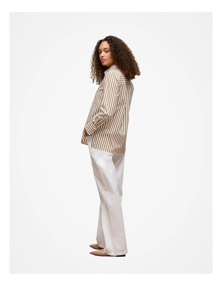 Cotton Poplin Stripe Long Sleeve Shirt in Golden Brown image 4