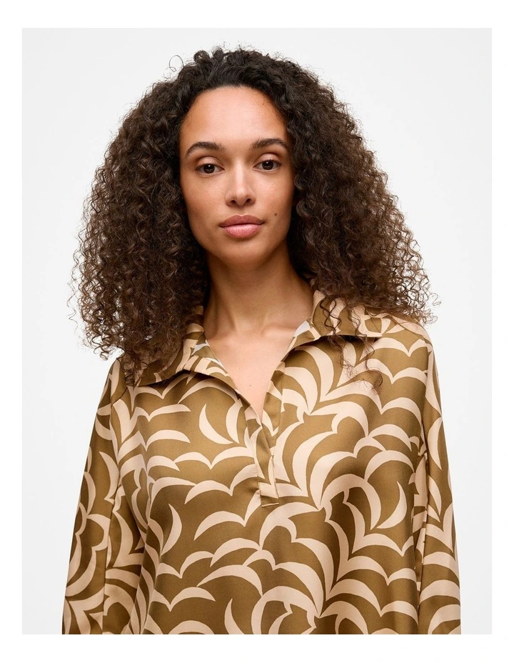 Fern Leaf Silk Popover Shirt in Golden Brown image 3