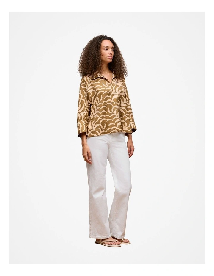 Fern Leaf Silk Popover Shirt in Golden Brown image 4