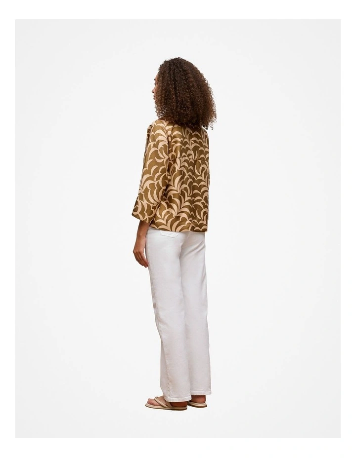 Fern Leaf Silk Popover Shirt in Golden Brown image 5