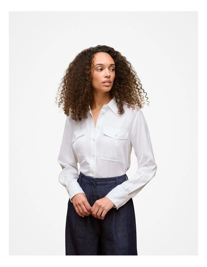 Soft Twill Pocket Detail Shirt in White image 1