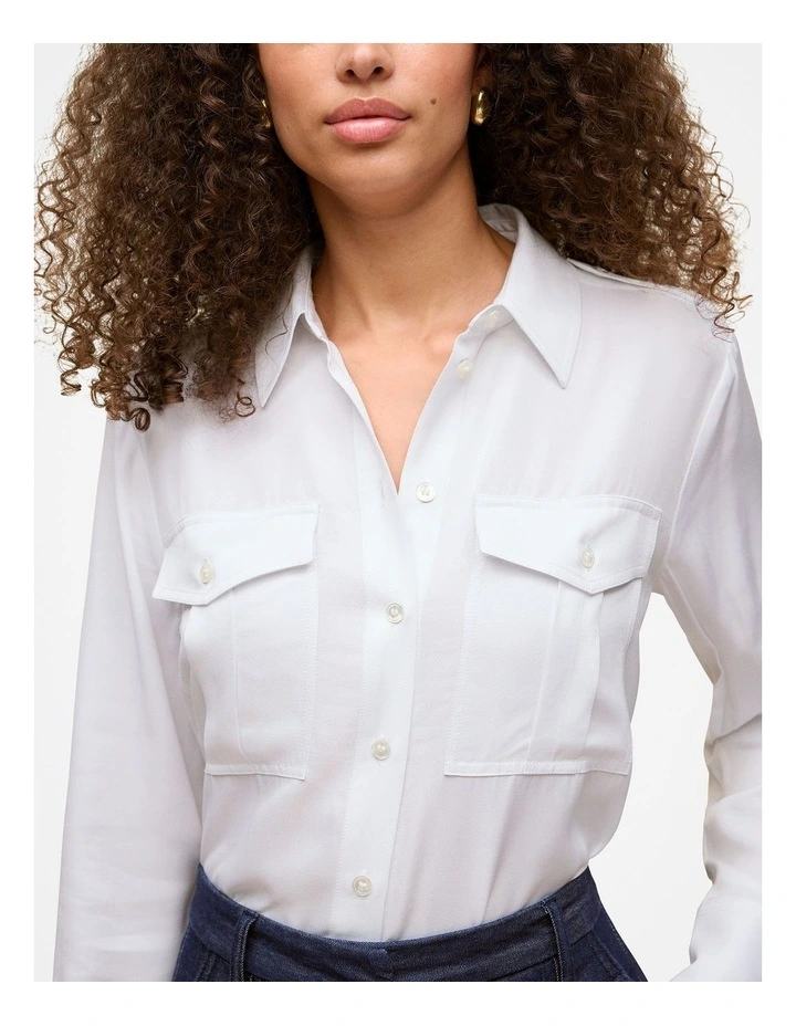 Soft Twill Pocket Detail Shirt in White image 3