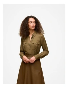 Soft Twill Pocket Detail Shirt in Dark Khaki