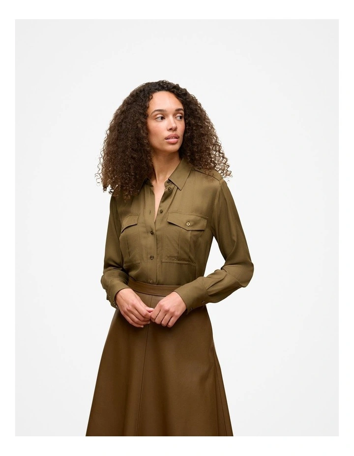 Soft Twill Pocket Detail Shirt in Dark Khaki image 1