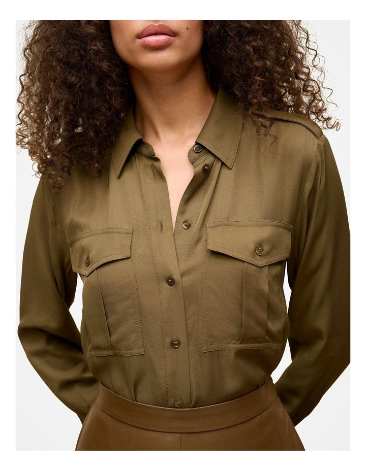 Soft Twill Pocket Detail Shirt in Dark Khaki image 3