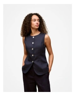 Linen Button Through Vest in Night Sky