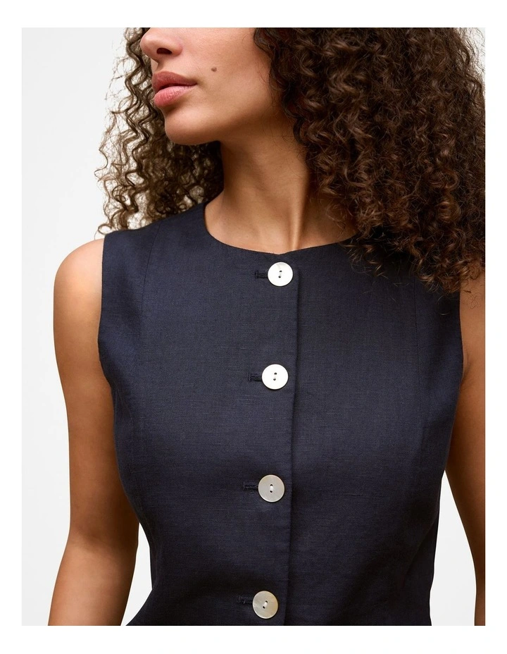 Linen Button Through Vest in Night Sky image 3