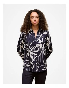 Floral Stripe Twill Shirt in Night Sky