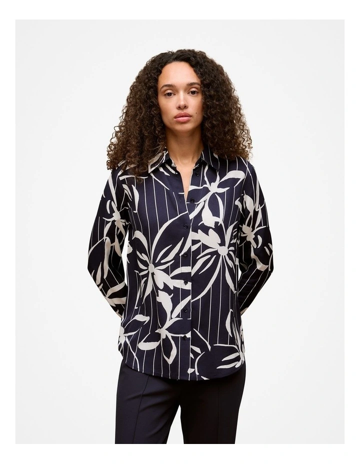 Floral Stripe Twill Shirt in Night Sky image 1