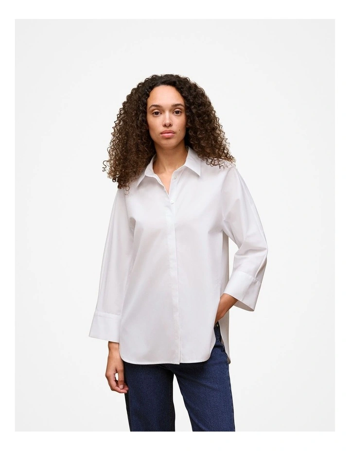 Poplin Boxy Monogram Shirt in White image 1