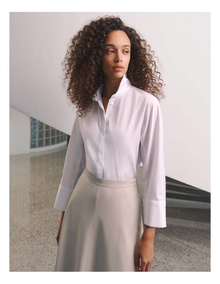 Poplin Boxy Monogram Shirt in White image 2