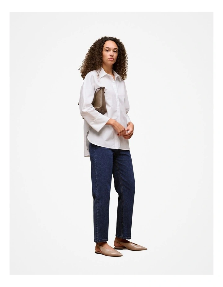 Poplin Boxy Monogram Shirt in White image 3