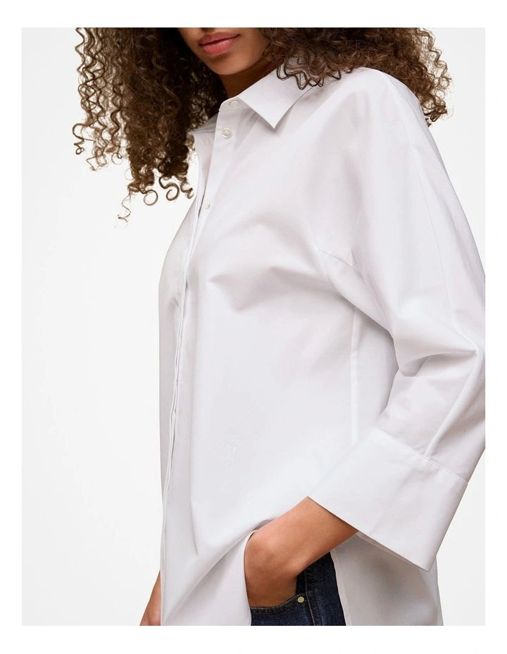Poplin Boxy Monogram Shirt in White image 4