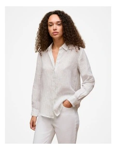 Linen Stripe Long Sleeve Shirt in White