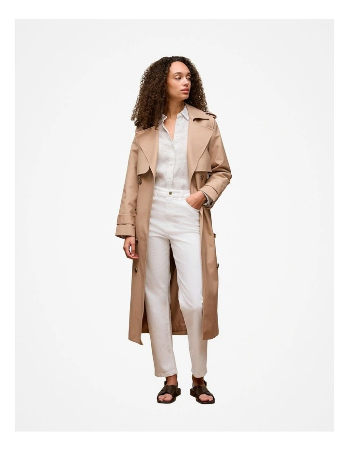 Linen Stripe Long Sleeve Shirt in White image 2