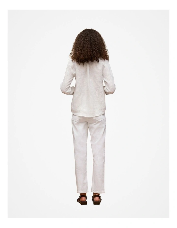 Linen Stripe Long Sleeve Shirt in White image 4