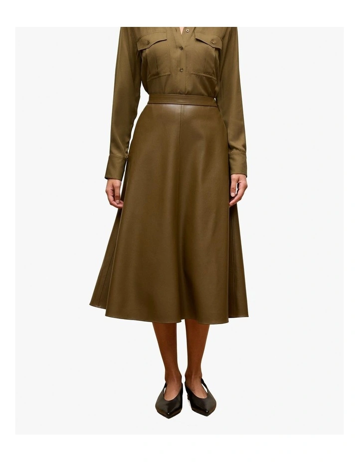 Soft Seam Detail Skirt in Dark Khaki image 1