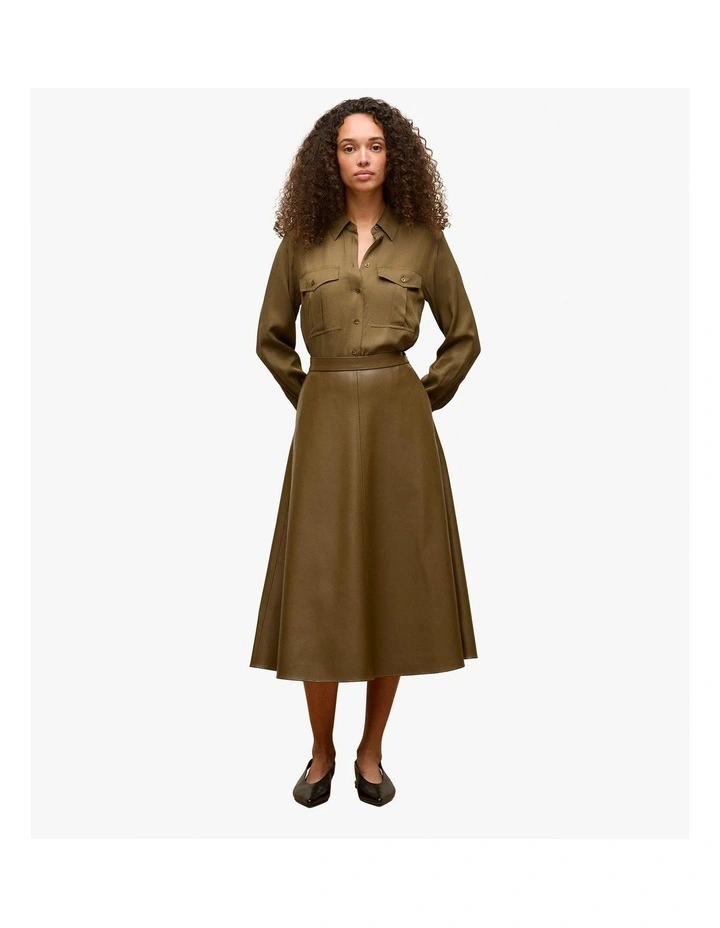 Soft Seam Detail Skirt in Dark Khaki image 2